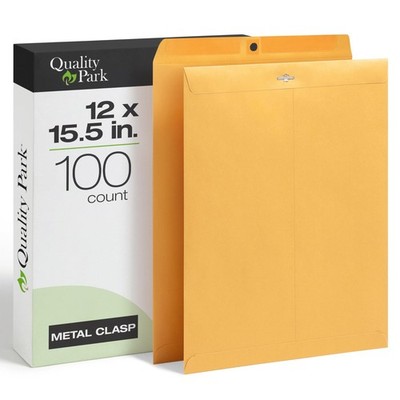 Quality Park 12 x 15-1/2 Clasp Envelopes, and Gummed 12 x 15.5, Kraft