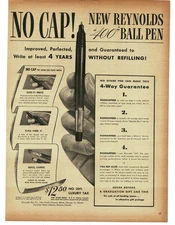 1946 Reynolds 400 Ball Point Pen Vintage Print Ad