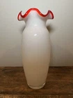 Vintage  Fenton Flame Crest Vase 1963 White With Red/Orange Ruffle