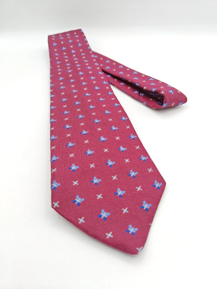 🇺🇲 Tom James Executive Mens Burgundy Geometric Silk Tie Made In USA 58x3 3/8 - Image 2 of 4