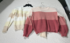 2 Girls Shein Striped Sweater Bundle 11/12Y Colorblock Knit Crop Pullover Cozy