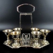 Jugendstil Metall Eierbecher-Menage um 1910 wohl Heimendahl & Keller Egg Cups
