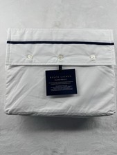 New Ralph Lauren Palmer Percale Full Queen Duvet Cover White Navy 100 Cotton