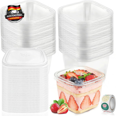 Plastik Dessertbecher 400ml wiederverwendbar Eckig für Pudding Tiramisu Mousse