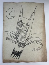 Tim Burton COA Art Painting Original Drawing Vintage Paper Signed