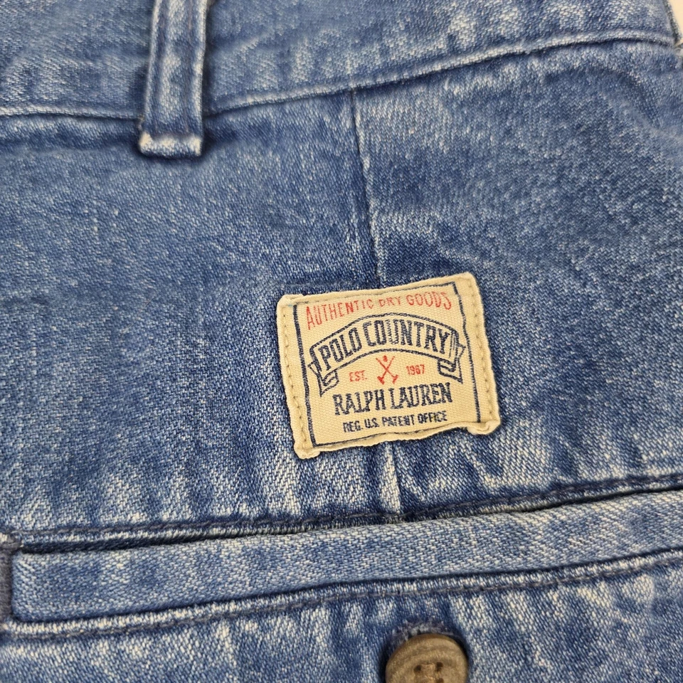 Винтажные мужские шорты Polo Country Ralph Lauren 34 из синей джинсовой ткани со складками сделано в США - Изображение 2 из 4