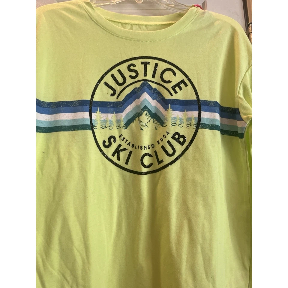 Justice Ski Club Graphic Lime Green Long Sleeve T Size 12-14 - Image 2 of 4