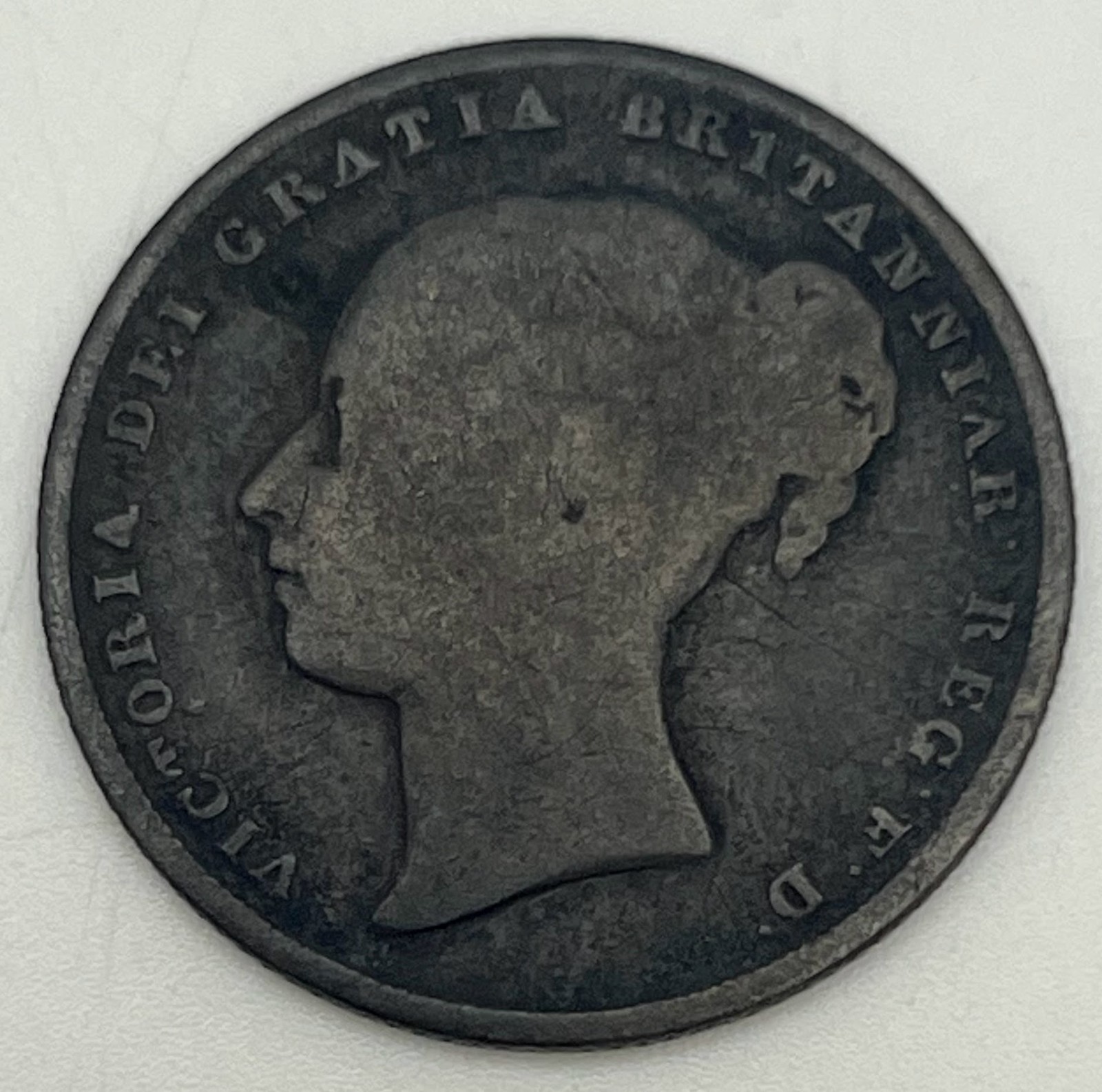 1839 Great Britain 1 Shilling Queen Victoria Sterling Silver Dark Toning Toned