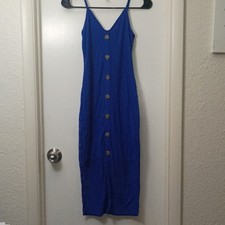 Express Blue Button Front Strappy Sleeveless Midi Sundress V-Neck XXS