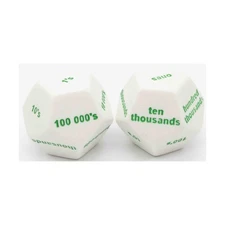 Koplow Dice d12 28mm Place Value Dice - White w/Green (2) New