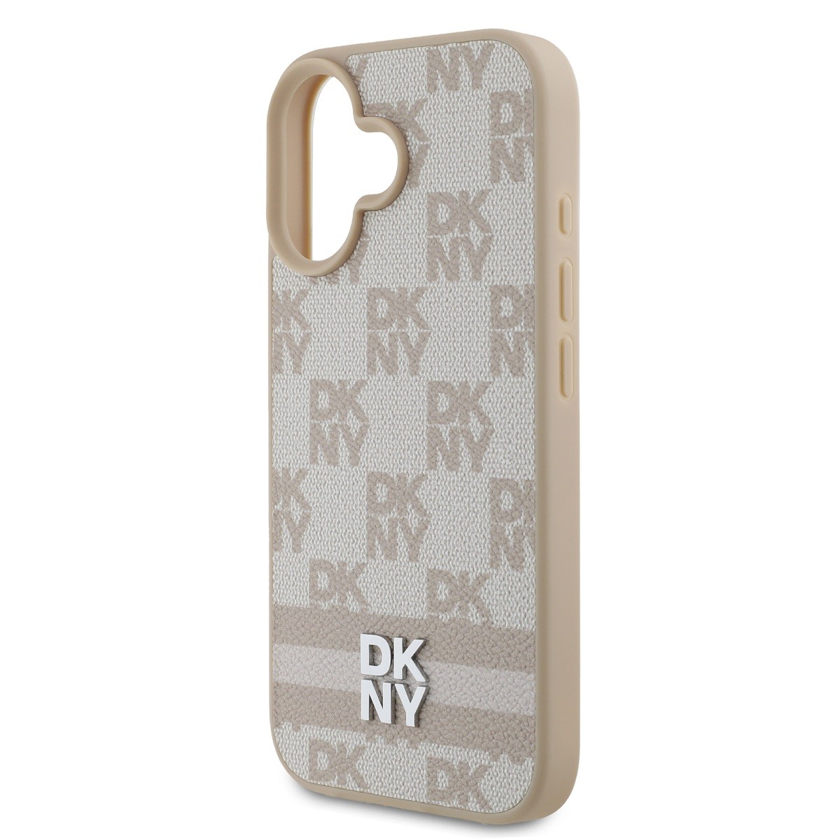 Coque iPhone 16 DKNY Rose, Housse de Protection à Carreaux et Rayures
