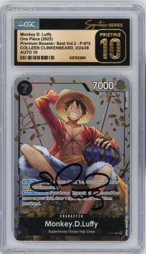 CGC Pristine 10 Auto 10 Colleen Clinkenbeard Signed Monkey.D.Luffy P-075