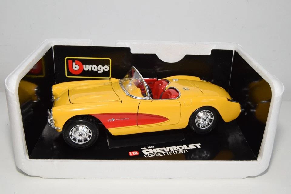 B73 1:18 BBURAGO BURAGO 3034 CHEVROLET CORVETTE 1957 AMARILLO ROJO SIN USAR, ... - Imagen 2 de 4