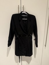 Boohoo Black Blazer Dress Belted Silver Ring Detail Size UK 12 / L