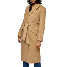 Nwt Topshop Manhattan Belted Wool-blend Coat In Camel, Sz Us 10/uk 14