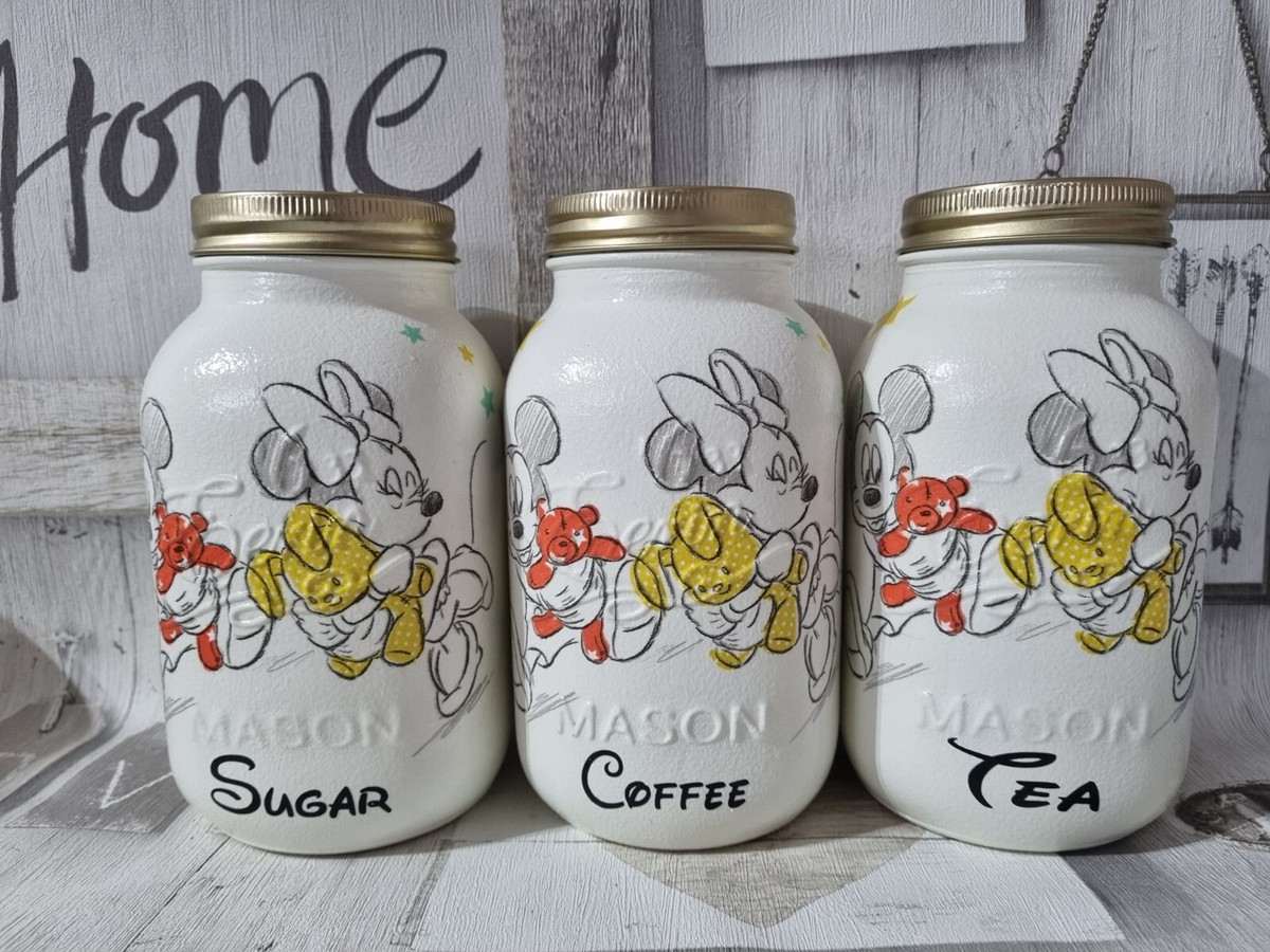 Disney Mickey Minnie, Kitchen Storage Jars, Tea Coffee Sugar Glass  Canisters