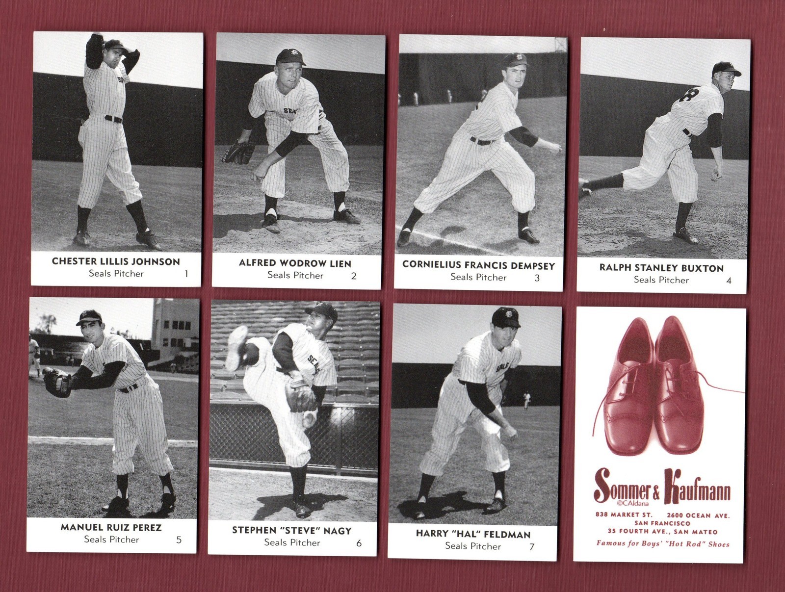 1950 SAN FRANCISCO SEALS Sommer & Kaufmann Commemorative PCL SET C