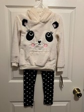 FOREVER ME GIRLS 2 PIECE LONG SLEEVE FLEECE CAT TOP AND LEGGINGS SET SIZE 5 NWT