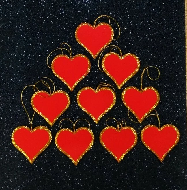 Adornos Navidad. 10 Corazones Rojos los bordes con purpurina dorada. - Imagen 1 de 1