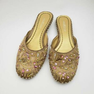 gold sequin flat shoes