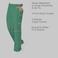 WonderWink Men's Flat Front Cargo Pant Green Large NWT Spread Good Cheer