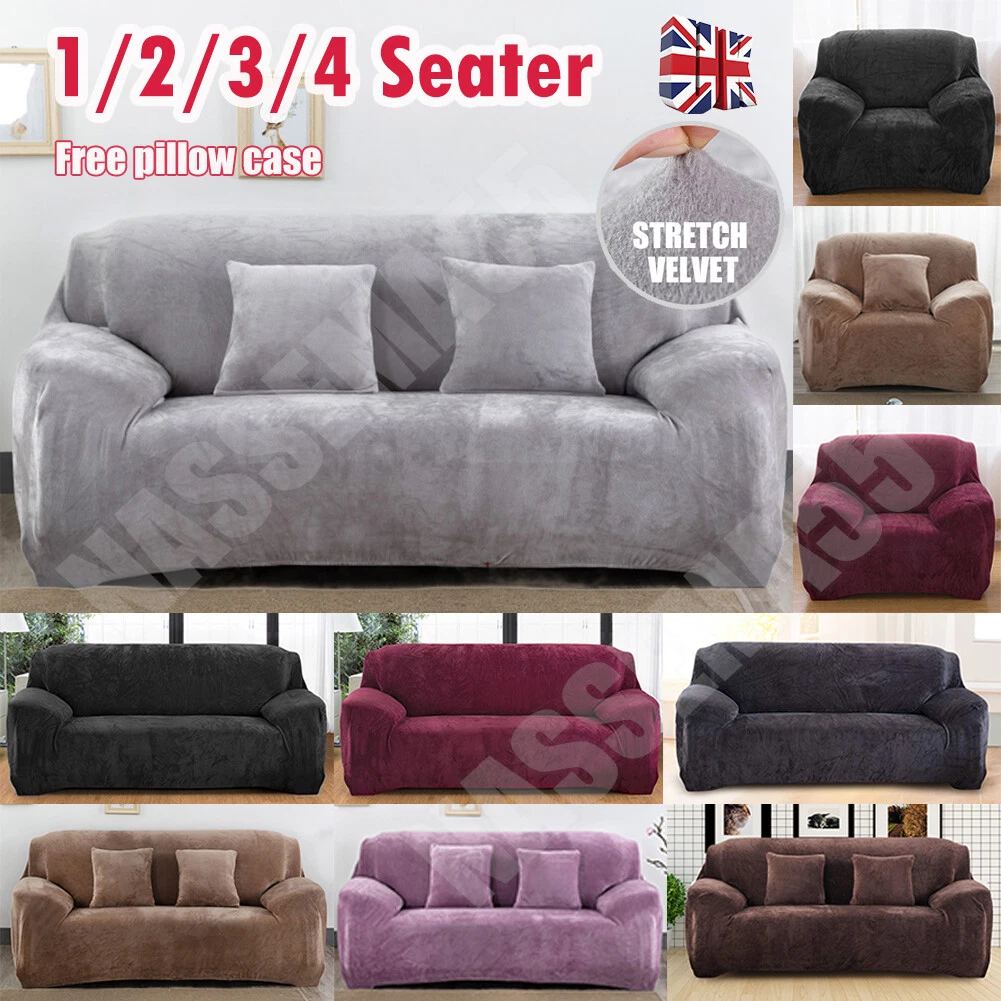 VELVET Elastic STRETCH SOFA COVERS Slipcover Protector Settee 1 2 3 4 Seater UK
