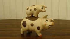 Ceramic Pig Mom With Adorable Piglet on Her Back Figurine 3.5" x 1.6" and 3.2"T
