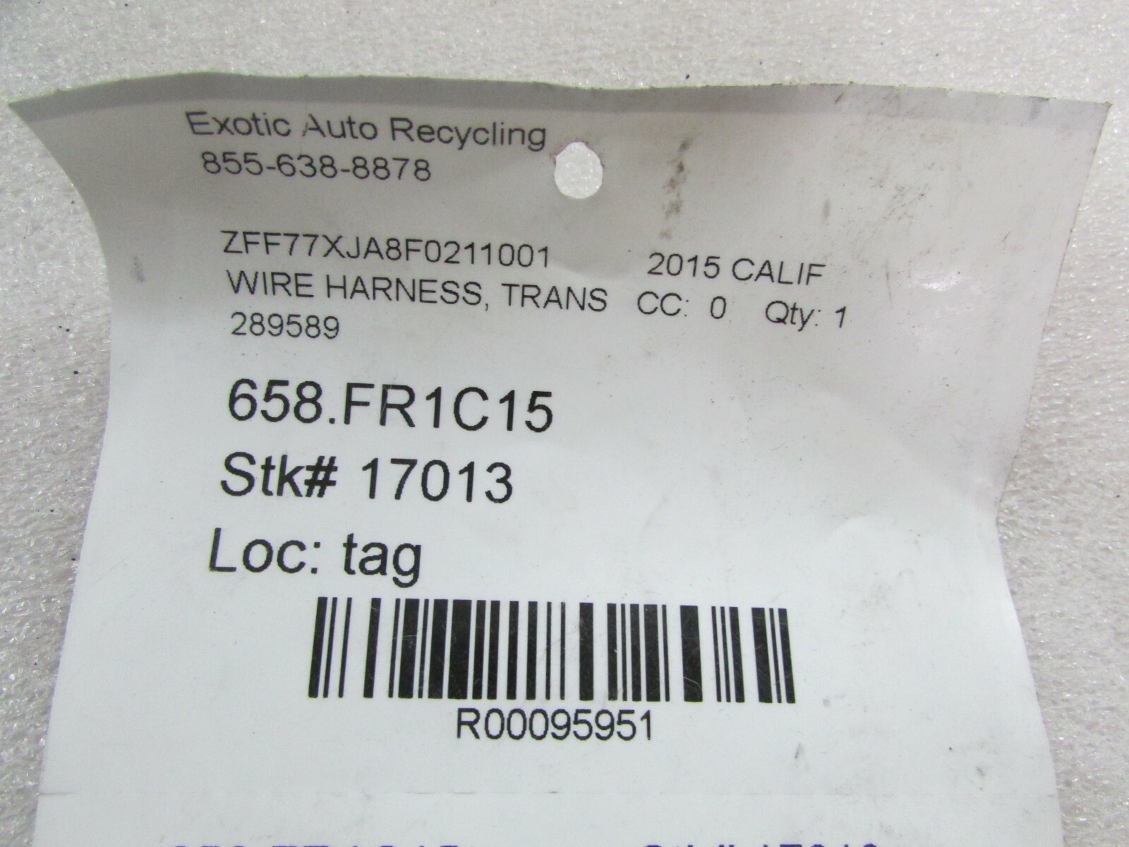Ferrari California Turbo, Transmission Wire Harness, Used, P/N 289589