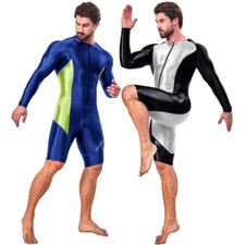 AMORESY Men Shiny Oil Tracksuits Long Sleeve Yoga Zipper Tights Sports Bodysuits