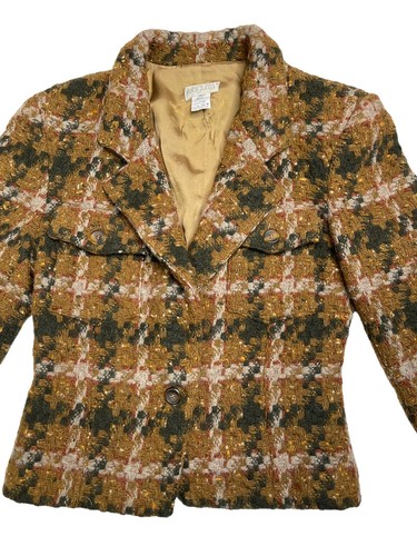 Bagutta Jacket Blazer Womens 42 Woven Short Brown Tweed Lined Italy Wool - Picture 2 of 7