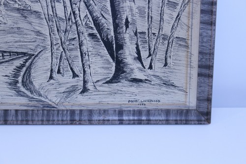 Hermoso arte de pared enmarcado a pluma David Lockwood 1946 dibujo tono tierra de colección - Imagen 8 de 12