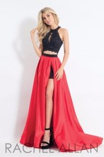 Rachel Allan 6146 Black Red Stunning Crop Top Ball Gown Dress sz 8