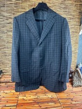 Ermenegildo Zegna  Mens Black Wool Windowpane Sport Coat Blazer 44R