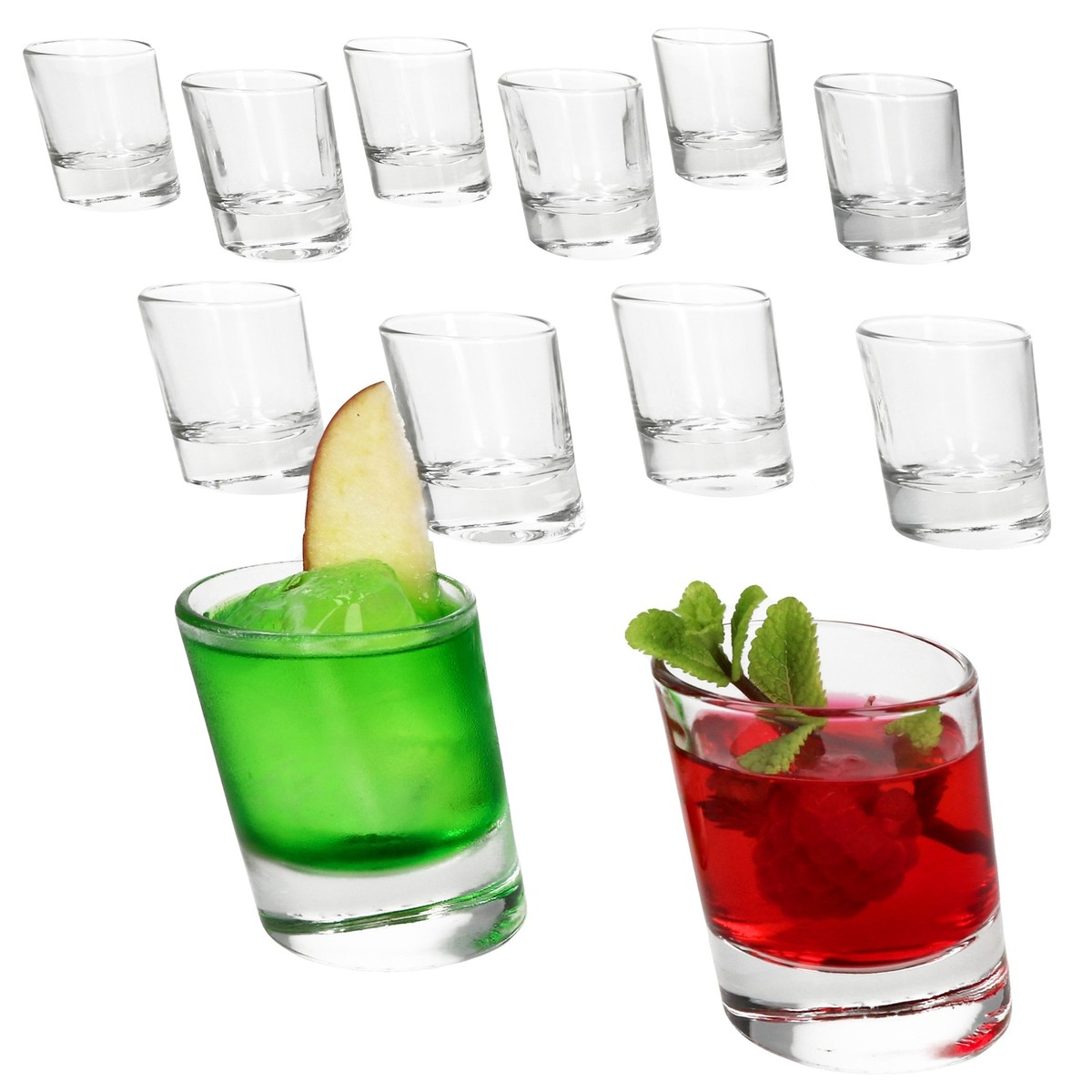 FLOW Barware Schnapsgläser Set 6 Stück – Farbiger Boden, 25 Ml / 50 Ml, Stapelbar, Spülmaschinengeeignet, Für Wodka & Tequila