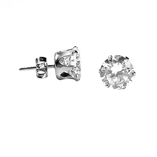 Sexy Sparkles Women's Stainless Steel Round Clear Cubic Zirconia Stud Earring 9m