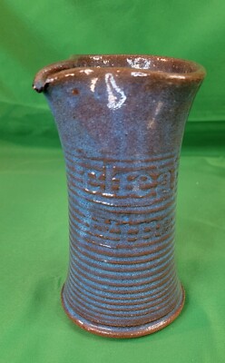 Pitcher ''Cheap Wine'' Carafe Blue Pottery 6.5'' Vintage Signed Toad Hall South