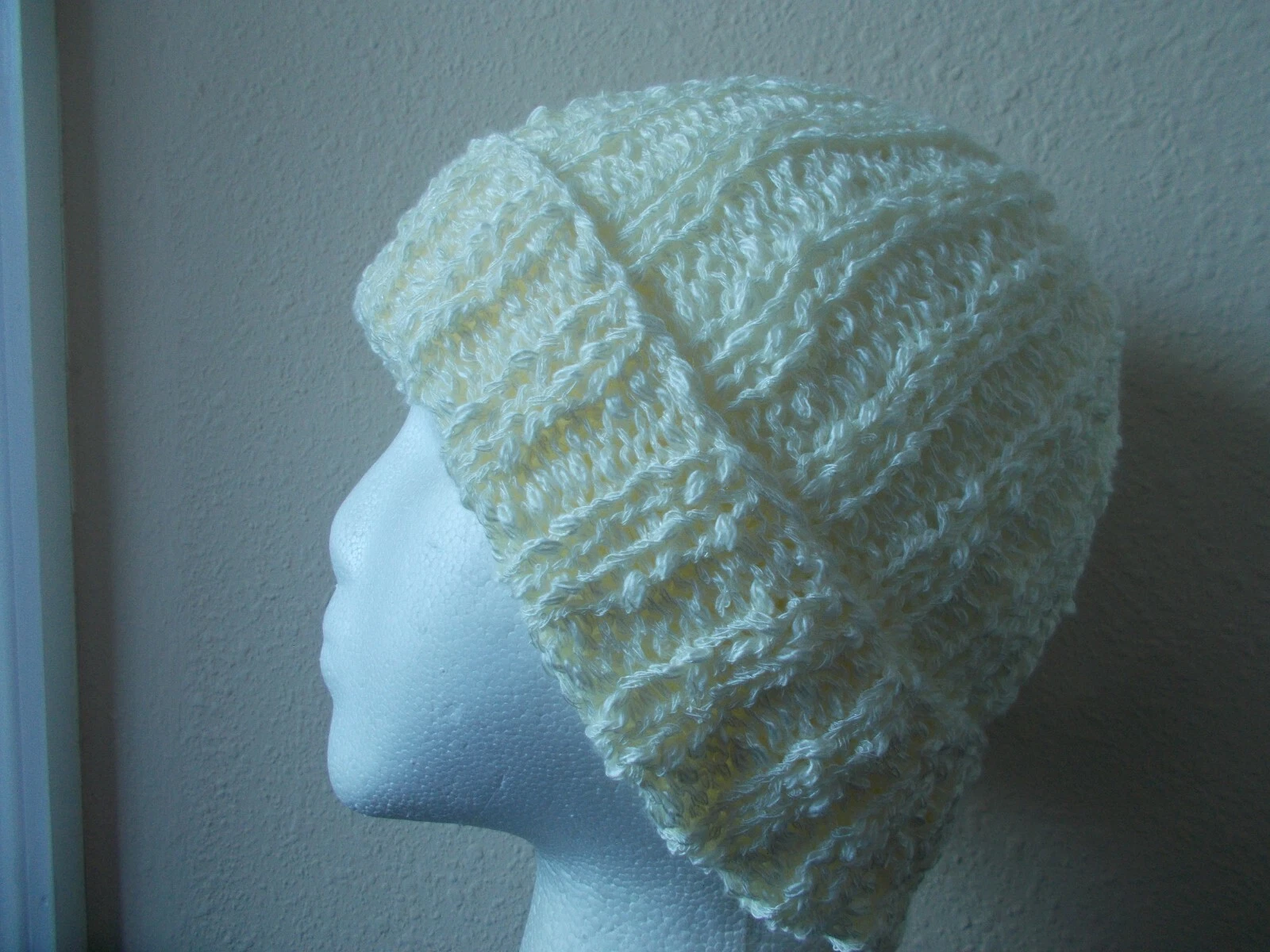 Hand knitted elegant & warm beanie/hat, creamy white