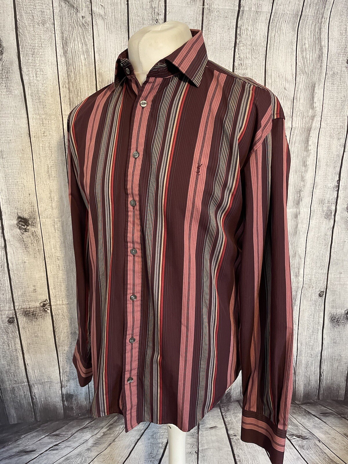 Camicia casual a righe da uomo Yves Saint Laurent YSL Pour Homme grande viola rossa ottime condizioni