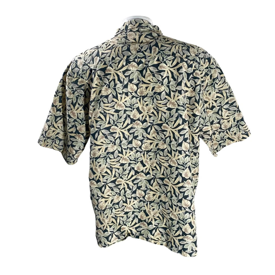 Cutter & Buck Hawaiian Shirt 2XL Floral Tropical Leaves Vines Black Tan - Image 3 of 4