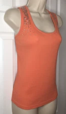 Vtg Mixit Sequin Embellished Cotton Rib Tank Top Womens XL Peach Orchard Stretch