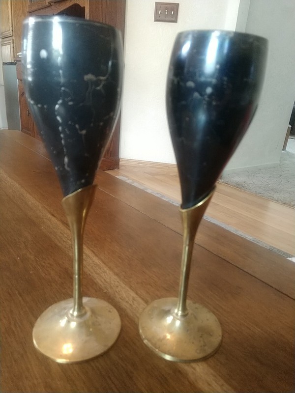 Brass Champagne Wine Goblets Tulip Lily India Lot 2 Silver Metal 8”/20cm Vintage