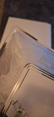 Meadow Mist Glass Block By MIKASA  Platter Square 11.5  FROSTED LEAVES Heavy New