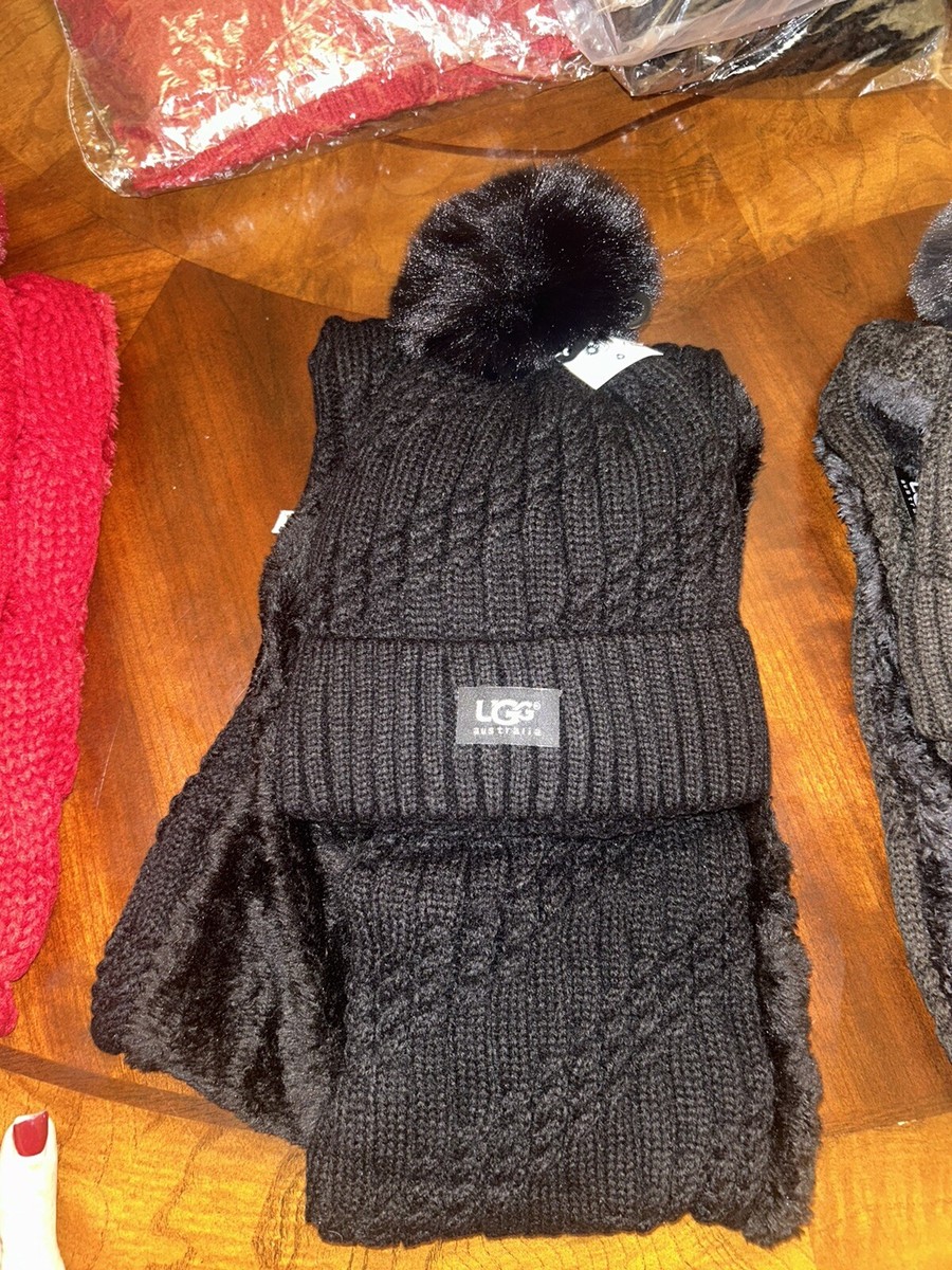 UGG‎ Charcoal Knit Hat and Scarf Set NWT Ugg Knit Winter Scarf & Beanie Set Black good quality  main image 2