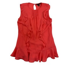 Banana Republic Coral Ruffled Sleeveless Blouse Pintuck Peplum Sz XS Chiffon