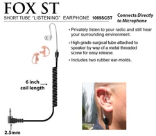 Tactical Ear Gadgets FOX 2.5mm Listen Only POLICE Earphone with Straight Tube