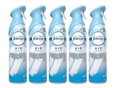5 Febreze Air Freshener Spray Can Linen Sky Scent Aerosol Clean away odors 8.8oz