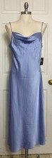 NWT Express Size Large Light Blue Satin Cowl Neck Midi Slip Dress Women’s L NEW