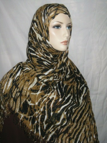 EC cotton animal print brown beige hijab big scarf abaya Islam