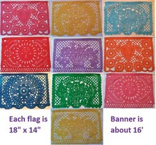 Mexican Traditional Plastic Papel Picado Cutout Flags Bunting 18x14, Plastico