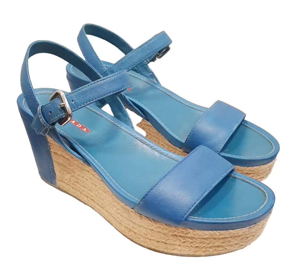 PRADA Sandali donna in pelle saffiano blu eu 38 5